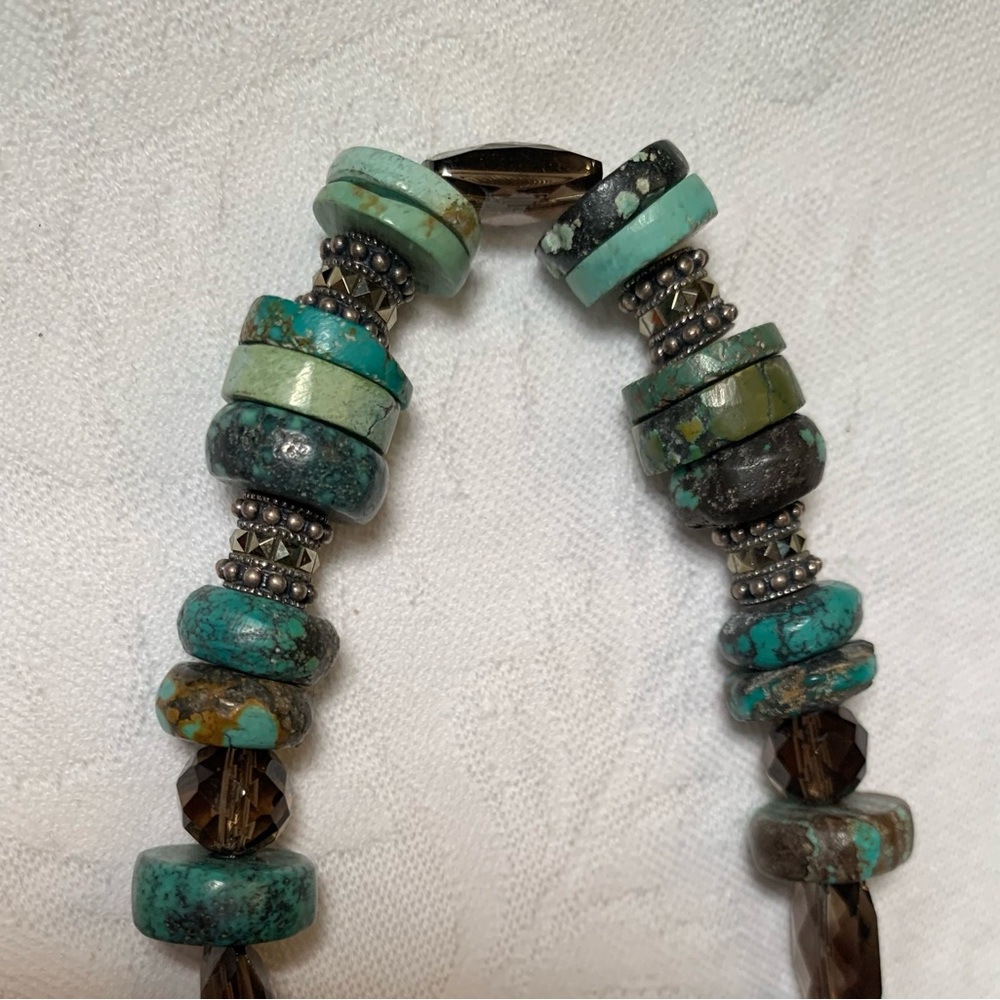 On Trend Neiman Marcus Natural Turquoise & Smoky Quartz Necklace w/Drop Earrings